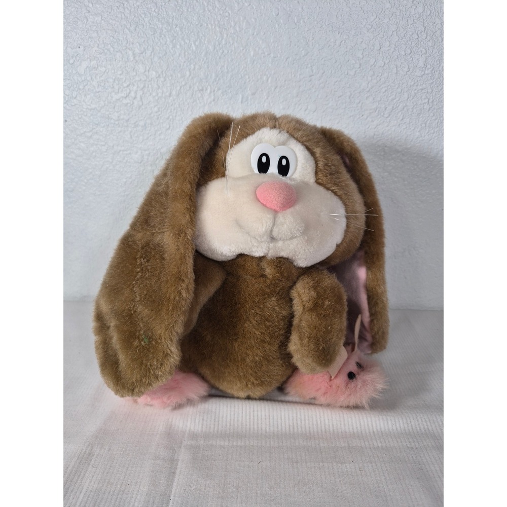 1985 Applause Bunny Rabbit Plush Brown Floppy Ears Pink Slippers "Trudy"